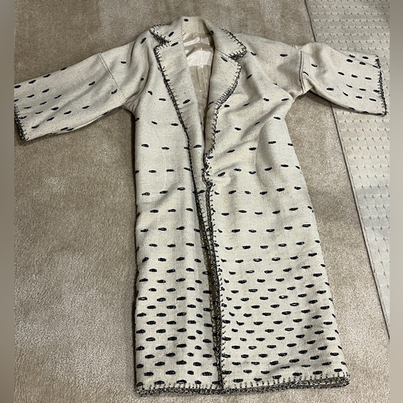 OOK Vintage Designer Wool Beaded Duster in Cream & Black - Picture 1 of 12